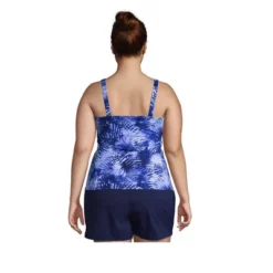 Lands' End Women's Plus Size DD-Cup Chlorine Resistant Square Neck Underwire Tankini Top Swimsuit Adjustable