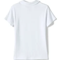 Lands' End School Uniform Girls Short Sleeve Button Front Peter Pan Collar Knit Shirt