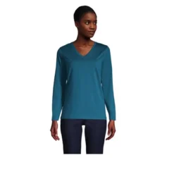 Lands' End Women's Relaxed Supima Cotton Long Sleeve V-Neck T-Shirt -Clothing store GUEST 1401dc5c 7a21 4e56 b078 282a2fd48071