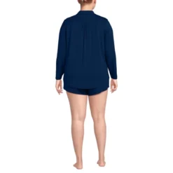 Lands' End Women's Cooling 3 Piece Pajama Set - Long Sleeve Top Cami And Shorts