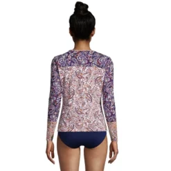Lands' End Women's Long Crew Neck Long Sleeve Rash Guard UPF 50 Sun Protection Modest Swim Tee