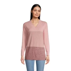 Lands' End Women's Fine Gauge Cotton V-Neck Pullover Tunic Sweater - Stripe -Clothing store GUEST 1bf821c9 70eb 49c8 9829 1cebd0f72c83