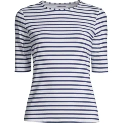 Lands' End Women's Crew Neck Elbow Sleeve Rash Guard UPF 50 Sun Protection Modest Swim Tee -Clothing store GUEST 1c1017e1 7a29 4a94 b711 e66b4682b252