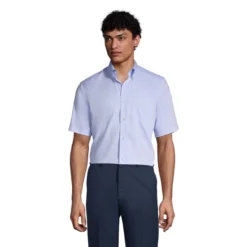 Lands' End School Uniform Men's Short Sleeve No Iron Pinpoint Dress Shirt