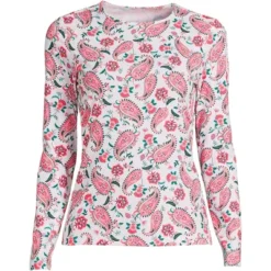 Lands' End Women's Long Crew Neck Long Sleeve Rash Guard UPF 50 Sun Protection Modest Swim Tee -Clothing store GUEST 2ffb3086 28df 4bf7 9416 0b9c3e73ce45