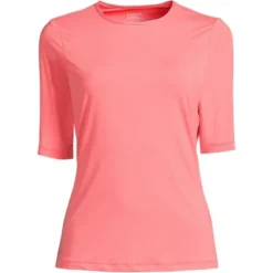 Lands' End Women's Crew Neck Elbow Sleeve Rash Guard UPF 50 Sun Protection Modest Swim Tee -Clothing store GUEST 344f2bd1 e4ca 4b1e ae11 99dd675b3325