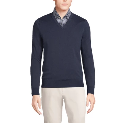 Lands' End Men's Classic Fit Fine Gauge Supima Cotton V-neck Sweater 2 Lands' End Men's Classic Fit Fine Gauge Supima Cotton V-neck Sweater - Image 2
