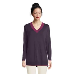Lands' End Women's Fine Gauge Cotton V-Neck Pullover Tunic Sweater - Stripe -Clothing store GUEST 3ef932fb 7166 4cd9 9e6a 8ab0407c738d