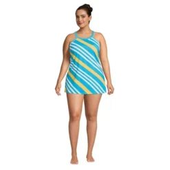 Lands' End Women's Chlorine Resistant High Neck Swim Dress One Piece Swimsuit Adjustable Straps -Clothing store GUEST 4187d3fd b61a 4b2a 908a e6942fd4c5ae