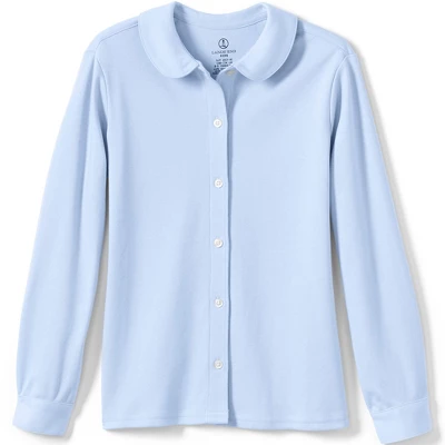 Lands' End School Uniform Girls Long Sleeve Button Front Peter Pan Collar Knit Shirt 3 Lands' End School Uniform Girls Long Sleeve Button Front Peter Pan Collar Knit Shirt - Image 3
