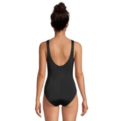 Lands' End Women's Chlorine Resistant Scoop Neck High Leg Soft Cup Tugless Sporty One Piece Swimsuit