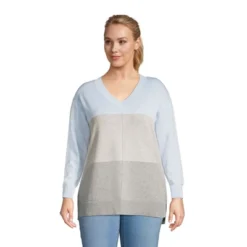 Lands' End Women's Fine Gauge Cotton V-Neck Pullover Tunic Sweater - Stripe -Clothing store GUEST 45e3e053 bc3b 4957 a93c a5a0b9bf913a