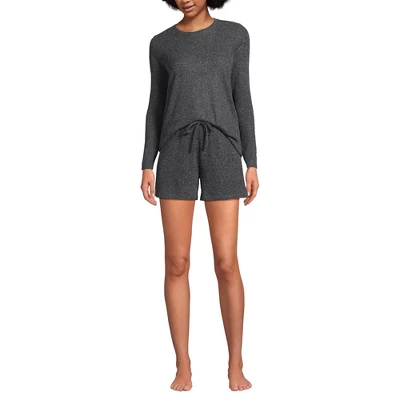 Lands' End Women's Cozy Brushed Rib 2 Piece Pajama Set - Long Sleeve Top And Shorts 3 Lands' End Women's Cozy Brushed Rib 2 Piece Pajama Set - Long Sleeve Top And Shorts - Image 3