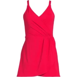 Lands' End Women's Chlorine Resistant V-neck Tulip Wrap Swim Dress One Piece Swimsuit -Clothing store GUEST 4cd83e70 4847 41b8 bd61 036e344ea3db
