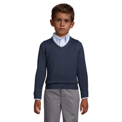 Lands' End School Uniform Boys Cotton Modal Fine Gauge V-neck Sweater 2 Lands' End School Uniform Boys Cotton Modal Fine Gauge V-neck Sweater - Image 2
