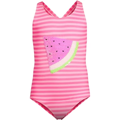 Lands' End Girls Plus Sequin Graphic UPF 50 Tugless One Piece 3 Lands' End Girls Plus Sequin Graphic UPF 50 Tugless One Piece - Image 3