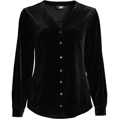 Lands' End Women's Long Sleeve Velvet Button Front Top 1 Lands' End Women's Long Sleeve Velvet Button Front Top