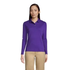 Lands' End School Uniform Women's Long Sleeve Feminine Fit Mesh Polo Shirt