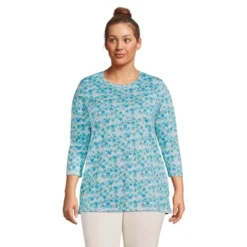 Lands' End Women's 3/4 Sleeve Supima Cotton Crewneck Tunic -Clothing store GUEST 68bcb619 721c 432f 8435 cd44396a5555