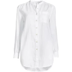 Lands' End Women's Linen A-Line Long Sleeve Tunic Top