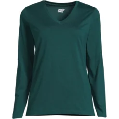 Lands' End Women's Relaxed Supima Cotton Long Sleeve V-Neck T-Shirt -Clothing store GUEST 7f4e7658 a0de 47cc 8667 3c40e4fbc646