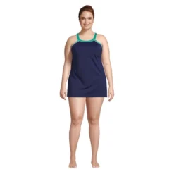 Lands' End Women's Chlorine Resistant High Neck Swim Dress One Piece Swimsuit Adjustable Straps -Clothing store GUEST 80416325 3d86 4d8b 85ac cb98215208e8