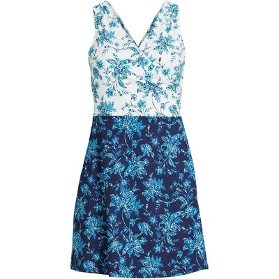 Lands' End Women's Chlorine Resistant Tummy Control Surplice Wrap Swim Dress One Piece Swimsuit 6 Lands' End Women's Chlorine Resistant Tummy Control Surplice Wrap Swim Dress One Piece Swimsuit - Image 6