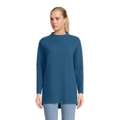 Lands' End Women's Long Sleeve Textured Pique Funnel Neck Tunic
