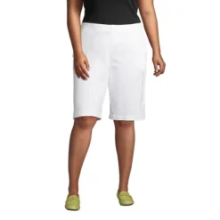 Lands' End Women's Plus Size Mid Rise Elastic Waist Pull On 12" Knockabout Chino Bermuda Shorts -Clothing store GUEST 9095c6c4 444f 47fa ba10 307d81cf0e71