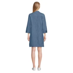 Lands' End Women's Cotton Poplin 3/4 Sleeve Split Neck Dress