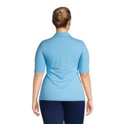 Lands' End Women's Moisture Wicking UPF Sun Elbow Sleeve Polo Shirt Stripe