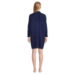 Lands' End Women's Sheer Modal Oversized Button Front Swim Cover-up Shirt
