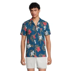 Lands' End Men's Traditional Fit Short Sleeve Camp Collar Hawaiian Shirt