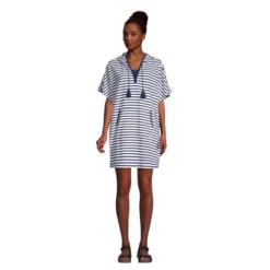 Lands' End Women's Terry V-neck Short Sleeve Hooded Swim Cover-up Dress With Pocket -Clothing store GUEST a473b882 53a1 47da 837f 48c0a511fe24