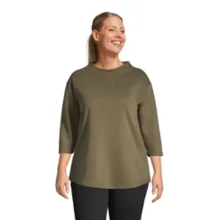 Lands' End Women's Serious Sweats 3/4 Sleeve Funnel Neck Top -Clothing store GUEST a4e860c5 cbc9 4d5b a525 b7261a124b36