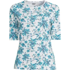 Lands' End Women's Crew Neck Elbow Sleeve Rash Guard UPF 50 Sun Protection Modest Swim Tee -Clothing store GUEST a6288679 5ee1 46d9 b463 6fd9230a5b9e