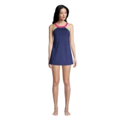 Lands' End Women's Chlorine Resistant High Neck Swim Dress One Piece Swimsuit Adjustable Straps -Clothing store GUEST a9396736 18ac 4866 be5d a0495d093ddb