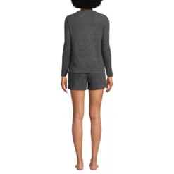 Lands' End Women's Cozy Brushed Rib 2 Piece Pajama Set - Long Sleeve Top And Shorts