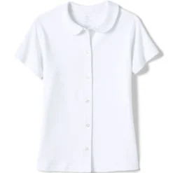 Lands' End School Uniform Girls Short Sleeve Button Front Peter Pan Collar Knit Shirt -Clothing store GUEST badfa03b 8049 4845 b11d 0902c8f51cdd