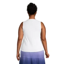 Lands' End Women's Plus Size Crinkle Knit Button Front Tank - 3X - White