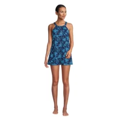 Lands' End Women's Chlorine Resistant High Neck Swim Dress One Piece Swimsuit Adjustable Straps -Clothing store GUEST bd33e039 52e2 4315 bb03 2db9565d77f5
