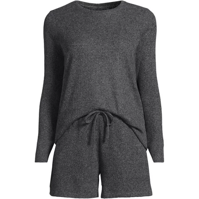Lands' End Women's Cozy Brushed Rib 2 Piece Pajama Set - Long Sleeve Top And Shorts 2 Lands' End Women's Cozy Brushed Rib 2 Piece Pajama Set - Long Sleeve Top And Shorts - Image 2