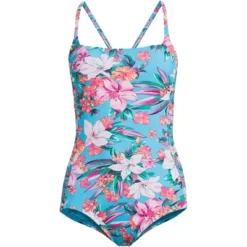 Lands' End Women's Chlorine Resistant Smocked Square Neck One Piece Swimsuit With Adjustable Straps -Clothing store GUEST c5f73ab5 9d09 4654 a480 9fc80cb8e10c
