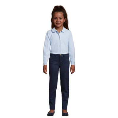 Lands' End School Uniform Girls Long Sleeve Button Front Peter Pan Collar Knit Shirt 2 Lands' End School Uniform Girls Long Sleeve Button Front Peter Pan Collar Knit Shirt - Image 2
