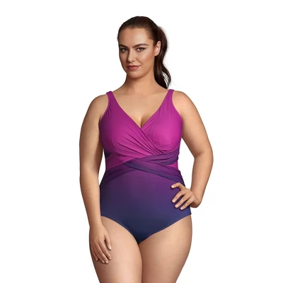 Lands' End Women's Plus Size DD-Cup Slender Tummy Control Chlorine Resistant Wrap One Piece Swimsuit 2 Lands' End Women's Plus Size DD-Cup Slender Tummy Control Chlorine Resistant Wrap One Piece Swimsuit - Image 2