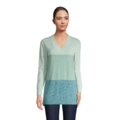 Lands' End Women's Fine Gauge Cotton V-Neck Pullover Tunic Sweater - Stripe -Clothing store GUEST ccb74193 153b 4ffa 96c5 cf862734cd33