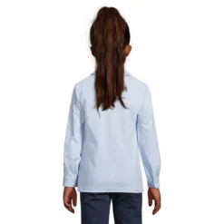 Lands' End School Uniform Girls Long Sleeve Button Front Peter Pan Collar Knit Shirt