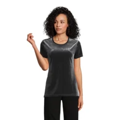 Lands' End Women's Short Sleeve Velvet Crew Neck Top