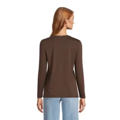 Lands' End Women's Relaxed Supima Cotton Long Sleeve V-Neck T-Shirt