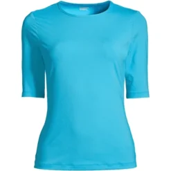 Lands' End Women's Crew Neck Elbow Sleeve Rash Guard UPF 50 Sun Protection Modest Swim Tee -Clothing store GUEST da4bd5f8 5707 4a14 9d68 f8f8ed67870b